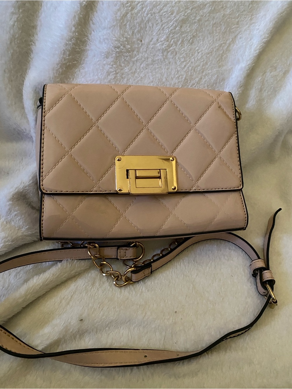 Aldo Quilted Taupe Crossbody with Gold Tone Hardware